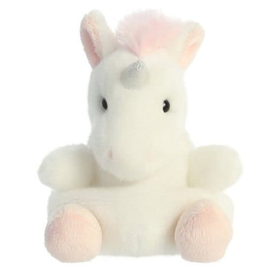 White plush unicorn with a pink mane and horn