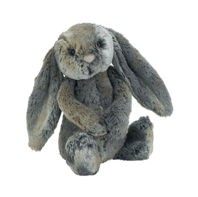 Brown and white stuffed rabbit with long ears