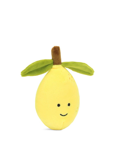 Yellow stuffed lemon with a smiling face.