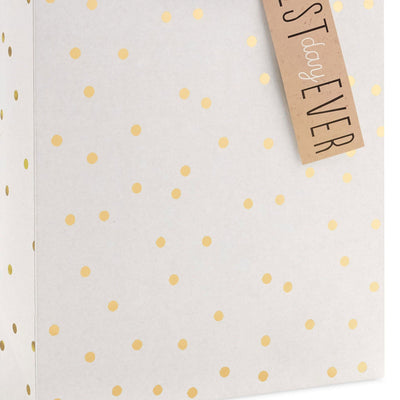 9.6" Ivory With Gold Dots Medium Gift Bag