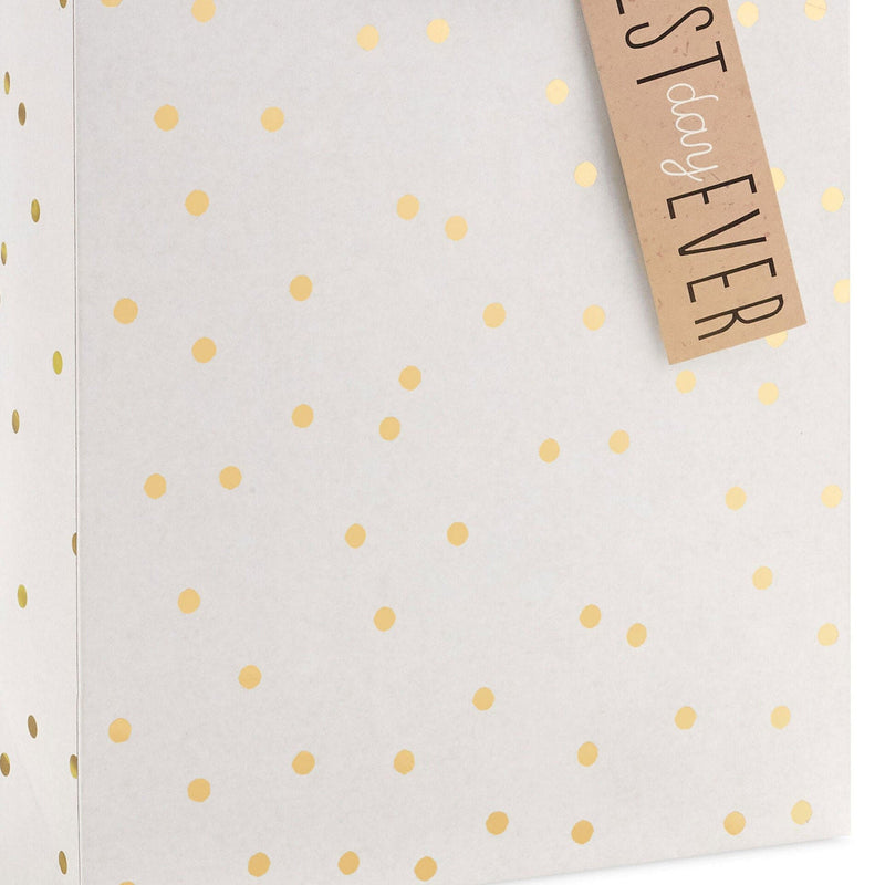 9.6" Ivory With Gold Dots Medium Gift Bag