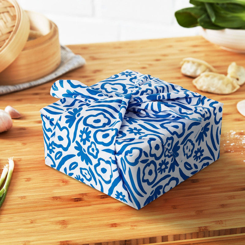Blue Floral Fabric Gift Wrap