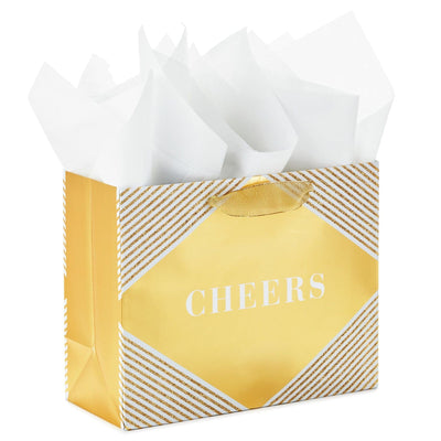 Horizontal Cheers on Gold Gift Bag With Tissue, 7.7"