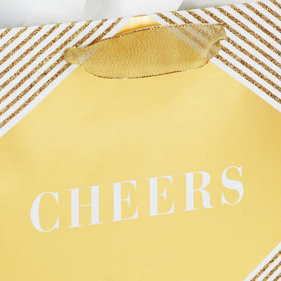 Horizontal Cheers on Gold Gift Bag With Tissue, 7.7"