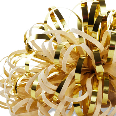 5" Ivory and Gold Metallic Pom-Pom Gift Bow