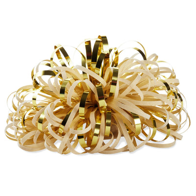 5" Ivory and Gold Metallic Pom-Pom Gift Bow