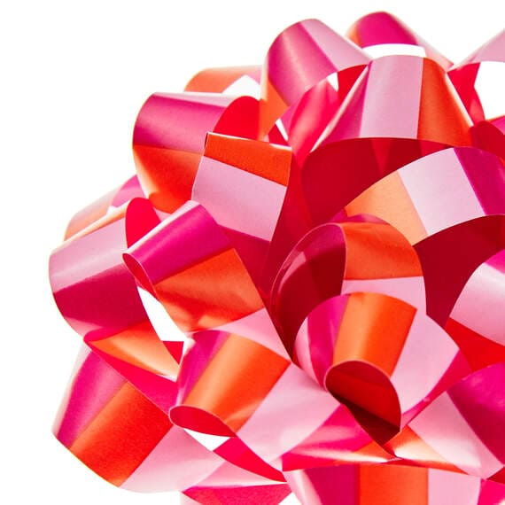 Pink and Coral Stripe Recyclable Gift Bow, 4.6"