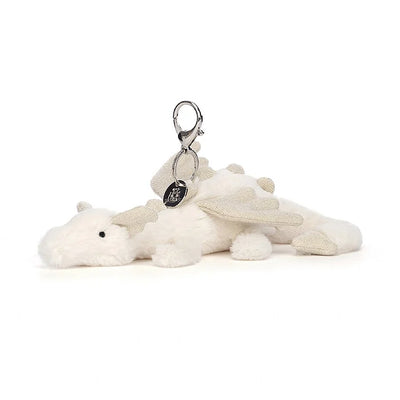 White Jellycat plush dragon keychain