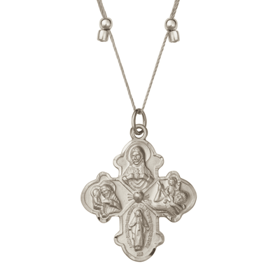 a small silver necklace with a four-way cross pendant.