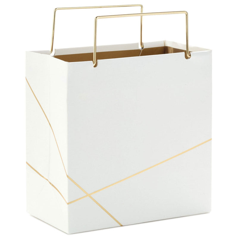 White With Gold Small Square Gift Bag, 5.5"
