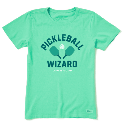 Pickleball Wizard Life is Good".  The shirt is available for purchase from Life is Good and other retailers.