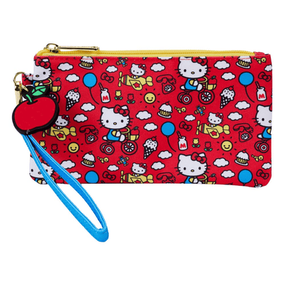 Red Hello Kitty purse with a blue strap