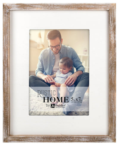 Rustic Home White Mat Frame, 5x7 with Easel Back for Tabletop Display or Wall Hanging