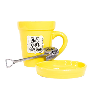Flower Pot Mug - "Hello Sunshine" - Yellow