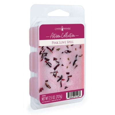 Pink Love Spell Artisan Wax Melts with Hints of Fruit TOP NOTES: White Peach, Bergamot, Mandarin Mid Notes: Cherry Blossom, Star Jasmine, Cyclamen Base Notes: Fresh Breeze Accord, Exotic Musk