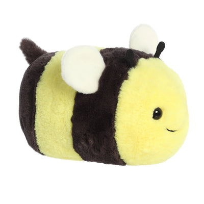 Black and white plush bee with yellow wings