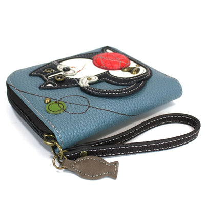 Chala Fat Cat Zip-Around Wallet. Faux leather with cat and yarn design. 