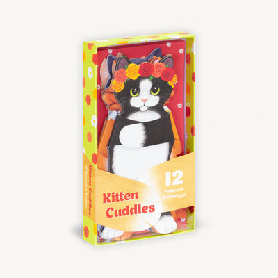 Kitten Cuddles Notecards With folded hugging arms and scored waists for a seated display, these 12 die-cut kitten cards are ready for sending paw-sitive thoughts and good meows.