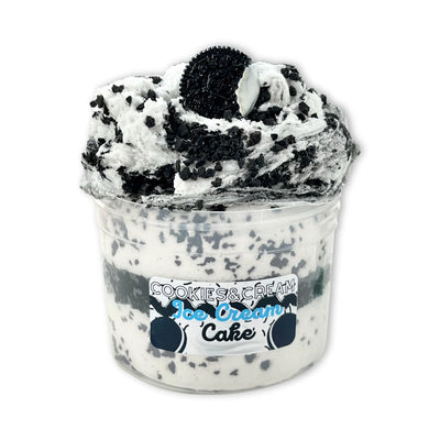 White container with blue text that reads “Cookie Monster”.  Image depicts a blue slime with white cookie crumbles and chocolate chip sprinkles