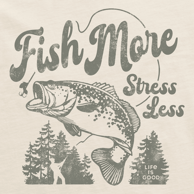 Fish More Stress Less Bass Crusher Tee - Men's - Putty White