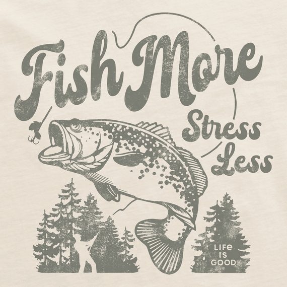 Fish More Stress Less Bass Crusher Tee - Men&