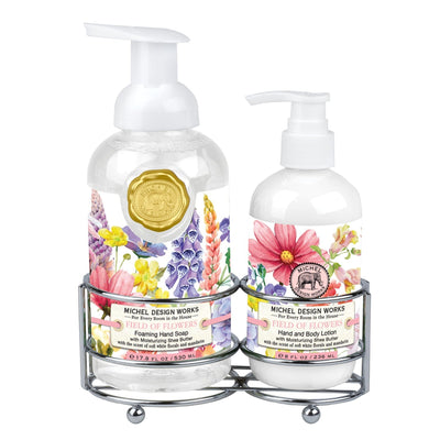 Hand Care Caddy," a product that includes both foaming hand soap and hand and body lotion in a silver-toned caddy.