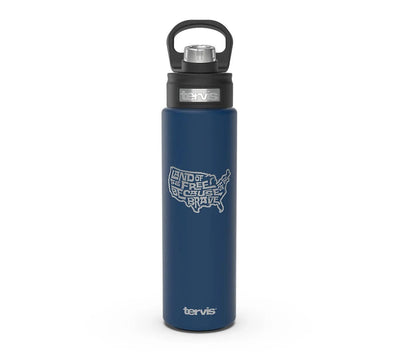 Land of the Free Map—engraved on Deepwater Blue Stainless Steel Wide Mouth Bottle with Deluxe Spout Lid Drinkware.