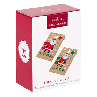 Set of 2 Christmas cornhole board ornaments with Santa design and red and green beanbags, festive holiday decoration

