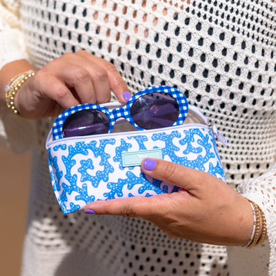 SCOUT Eye Candy eyeglasses case in Summer Friyay pattern with soft quilted lining and zip closure to protect glasses from scratches.