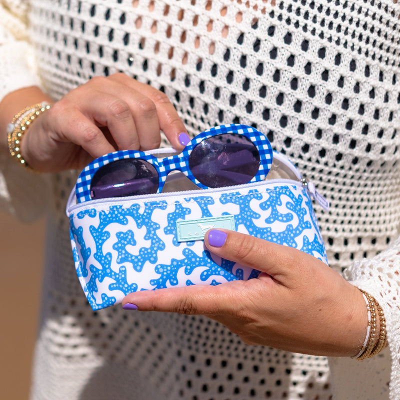 SCOUT Eye Candy eyeglasses case in Summer Friyay pattern with soft quilted lining and zip closure to protect glasses from scratches.
