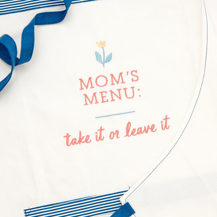 White apron with pink &
