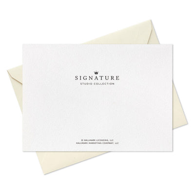 Boxed blank notes with colorful modern lettering on off-white cardstock and gold foil accents, includes foil-lined envelopes.

