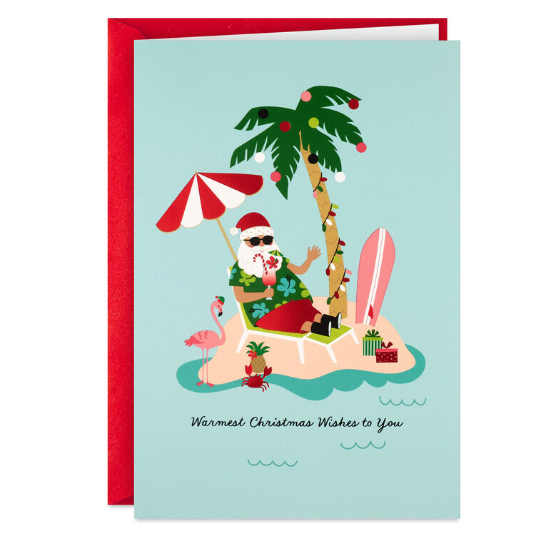 Tropical Santa and Palm Tree Boxed Christmas Cards, Pack of 16
