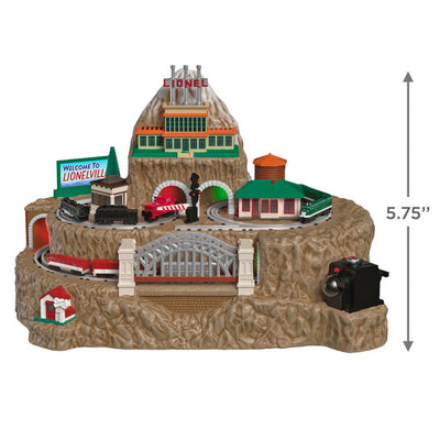  Hallmark Lionelville tabletop Christmas train decoration with moving train cars, conductor audio, and synchronized lights