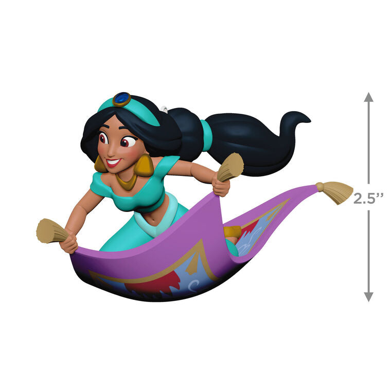 Hallmark Keepsake Disney Jasmine rides magic carpet ornament, turquoise outfit, purple and gold carpet, Christmas tree decoration