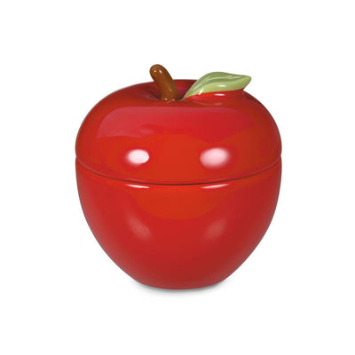 Hallmark red ceramic apple-shaped trinket dish with green leaf and brown stem detail.