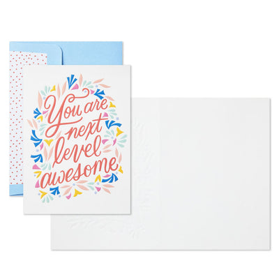 Blank note cards with colorful floral wreath and script message, includes envelopes.