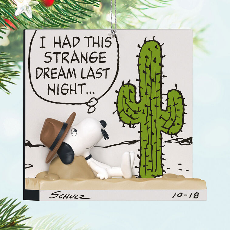 Hallmark Keepsake ornament of Spike, Snoopy’s brother, resting by a cactus and rock, comic strip design, Peanuts, 2025 Premiere event.