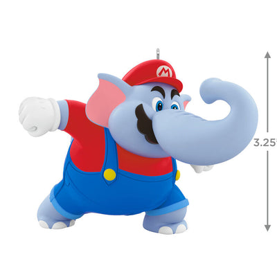Elephant Mario ornament in red cap and overalls, gray pachyderm form from Super Mario Bros. Wonder, Hallmark Nintendo Christmas collectible