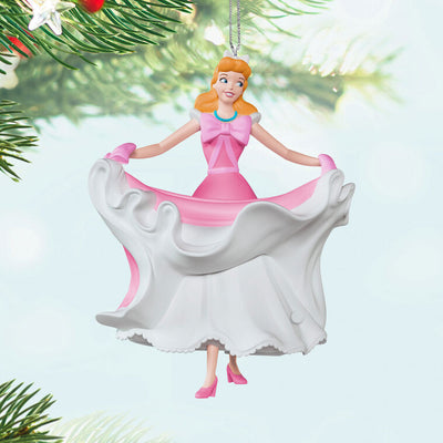 Cinderella in pink and white dress Christmas ornament, spinning pose from The Work Song scene