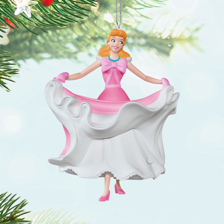 Cinderella in pink and white dress Christmas ornament, spinning pose from The Work Song scene