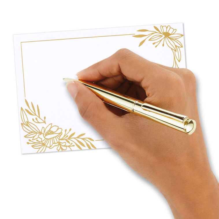 Gold Floral Swags on White Flat Blank Notes, Pack of 10