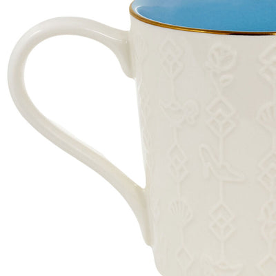 White ceramic Disney Princess mug with gold foil accents, embossed movie icons, and “Dreams can come true” message, 13 oz.