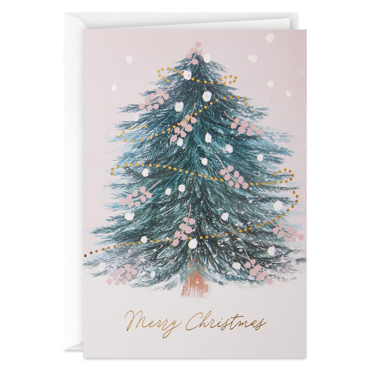 Christmas Tree on Pink Boxed Christmas Cards, Pack of 16