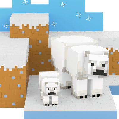 Minecraft polar bears ornament, adult and cub in pixelated snowy tundra habitat, Hallmark Keepsake, Christmas decoration, gamer collectible.