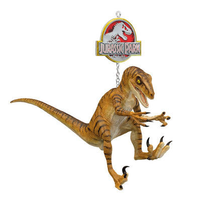Jurassic Park ornament, Velociraptor mid-leap, “Clever Girl” scene, Hallmark Keepsake, Christmas tree decoration, dinosaur collectible.