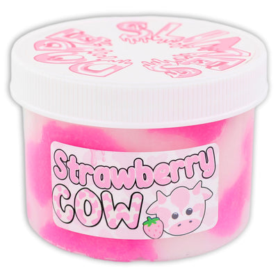 Pink and white cloud slime inspired by a strawberry cow, featuring a fruity scent and soft, fluffy texture for satisfying sensory fun.

