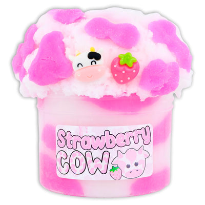Pink and white cloud slime inspired by a strawberry cow, featuring a fruity scent and soft, fluffy texture for satisfying sensory fun.

