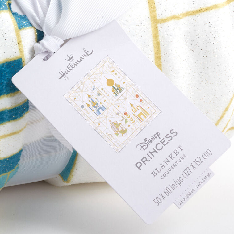 Disney Princess fleece throw blanket with castles from Cinderella, Beauty and the Beast, Aladdin, and  , 50x60 inches.