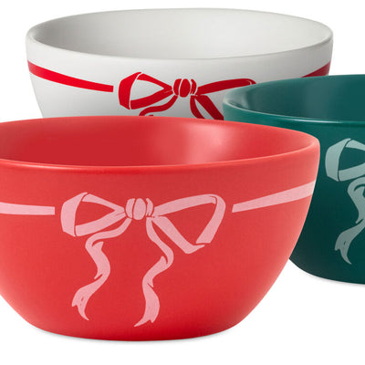 Lacey Chabert Collection Holiday Bow Ceramic Bowls, Set of 3